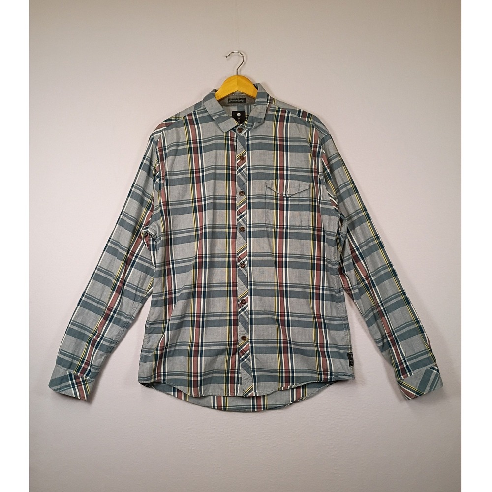 Skater Coastal Billabong Mens Size L Blue Grey Plaid Cotton Button Down Shirt